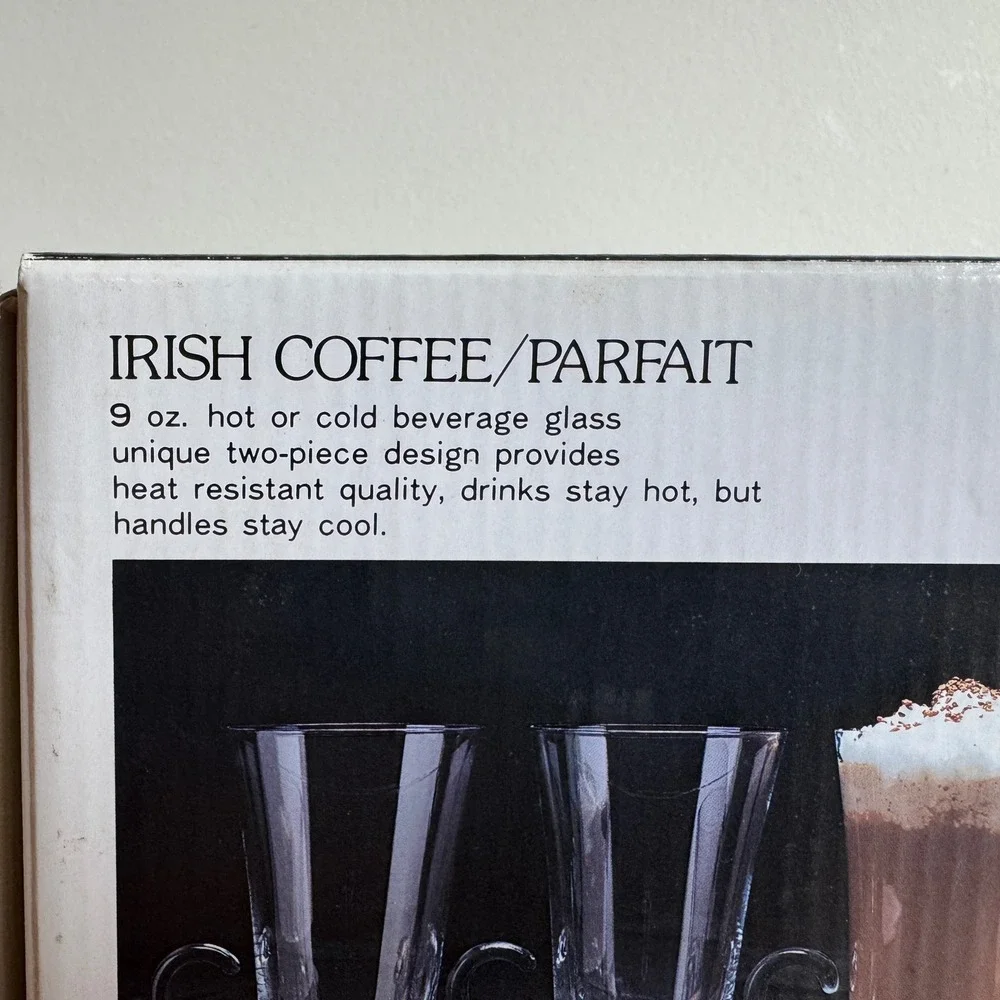 ADERIA GLASS Set of 4 Irish Coffee Parfait Glasses‎ 9oz Hot or Cold NEW in box